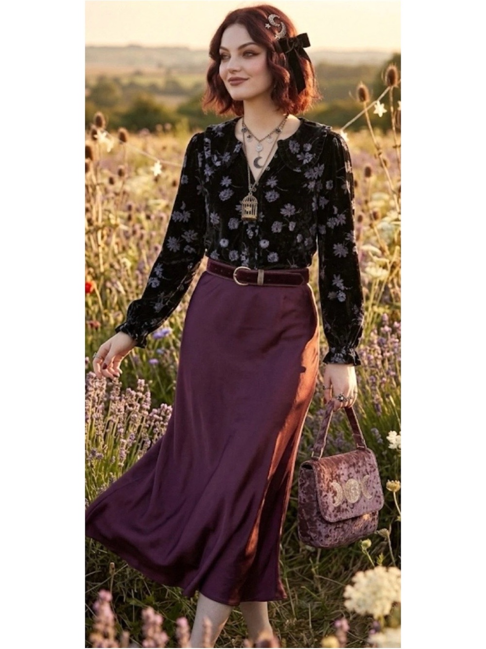 Anthropologie Pilcro Keira Velvet Goth Whimsigoth Floral Blouse Size Medium